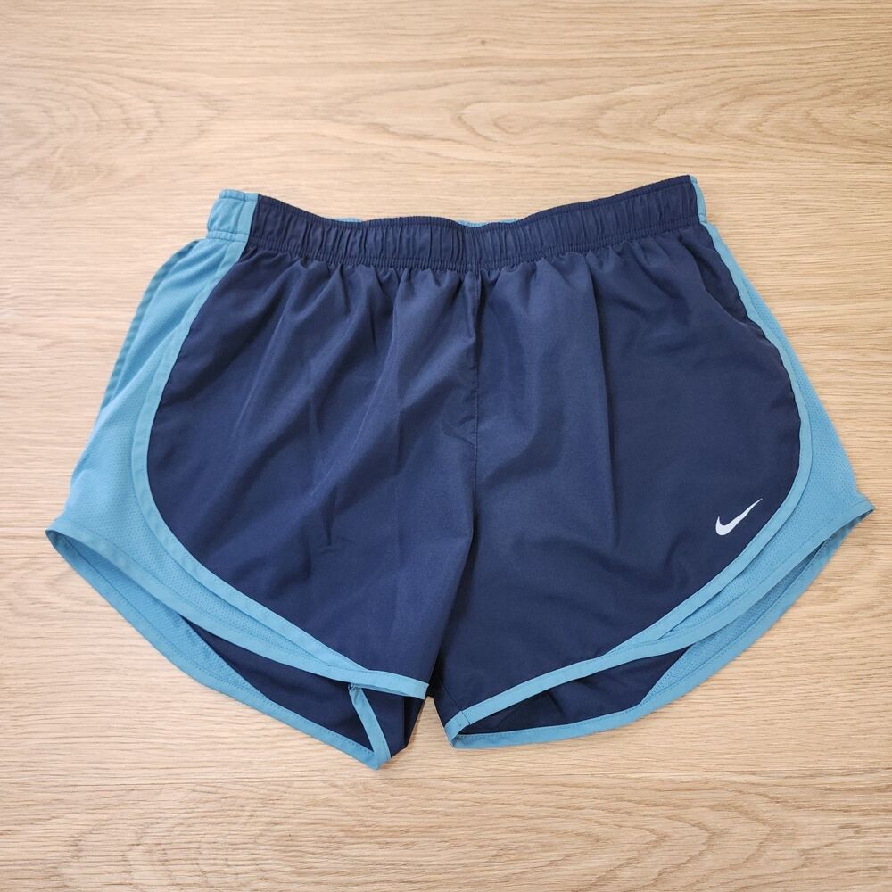 Nike Dri-Fit Tempo Shorts Womens L Aqua Blue Trimmed Athletic Running Track Gear